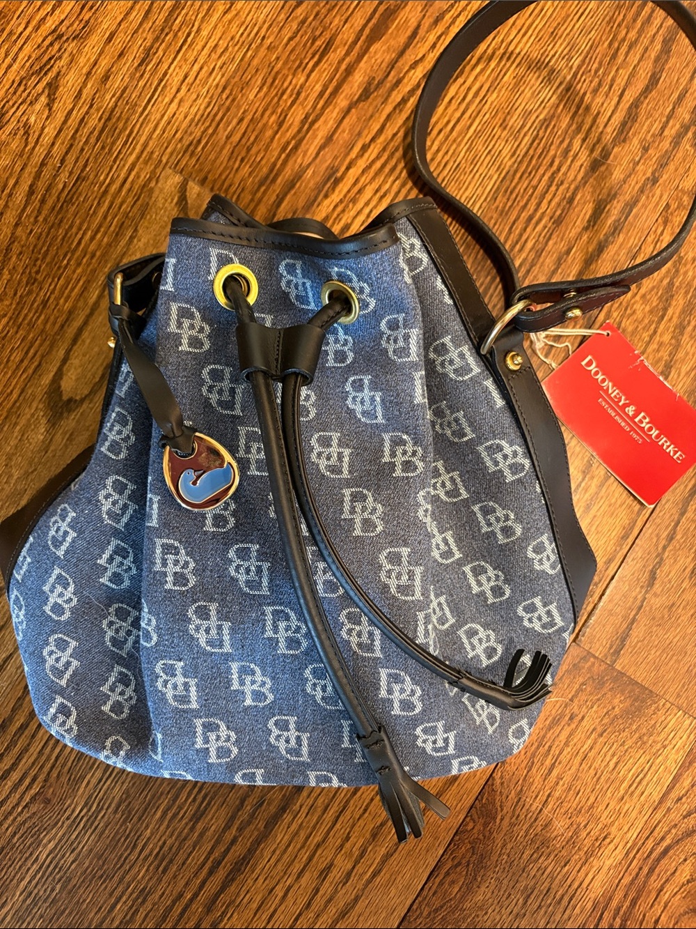 Dooney & Bourke Navy DB Monogram Drawstring Shoulder Bag NWT